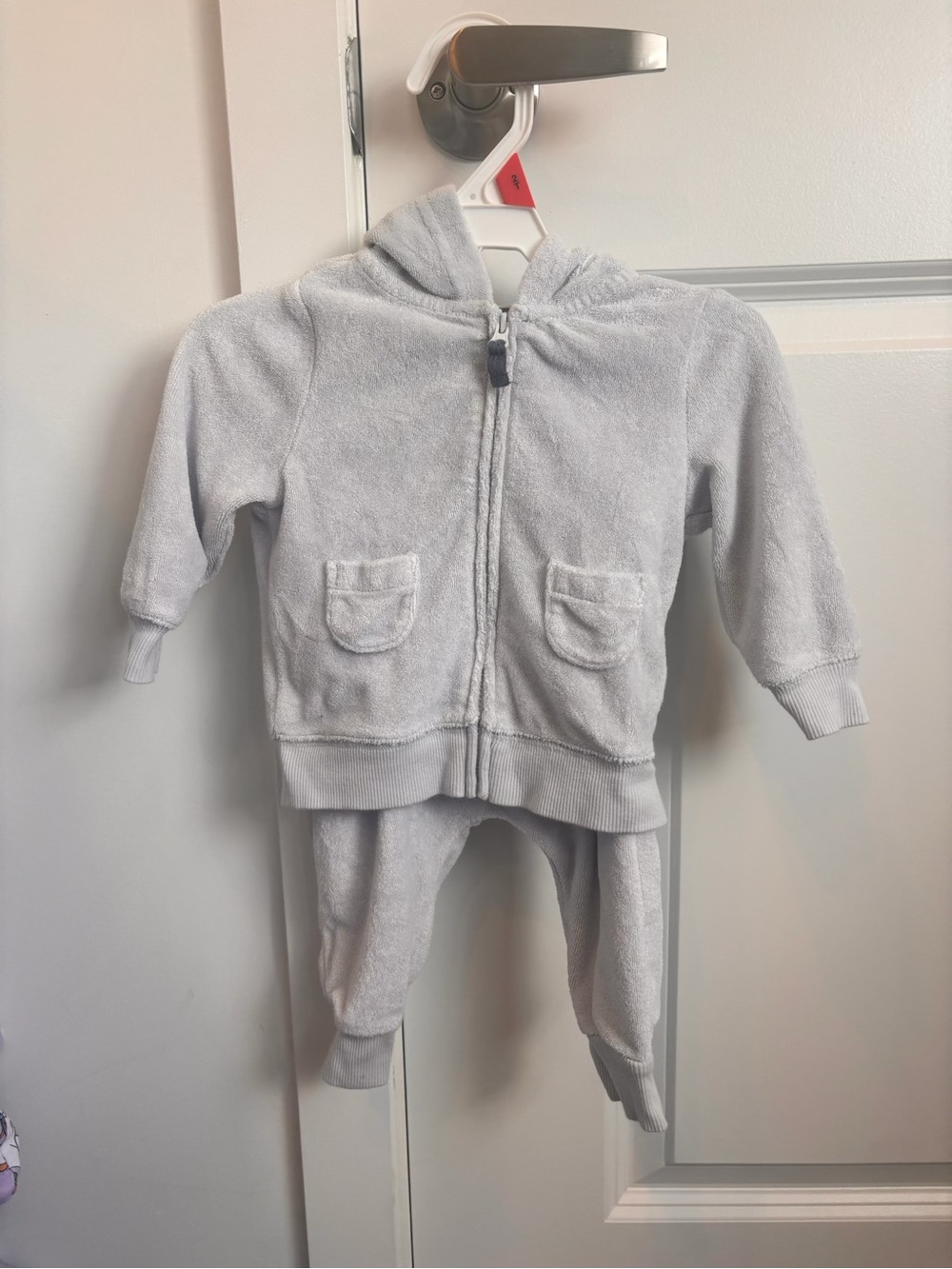Cozy Hooded Zip Sweatshirt & Pants Set - Light Gray